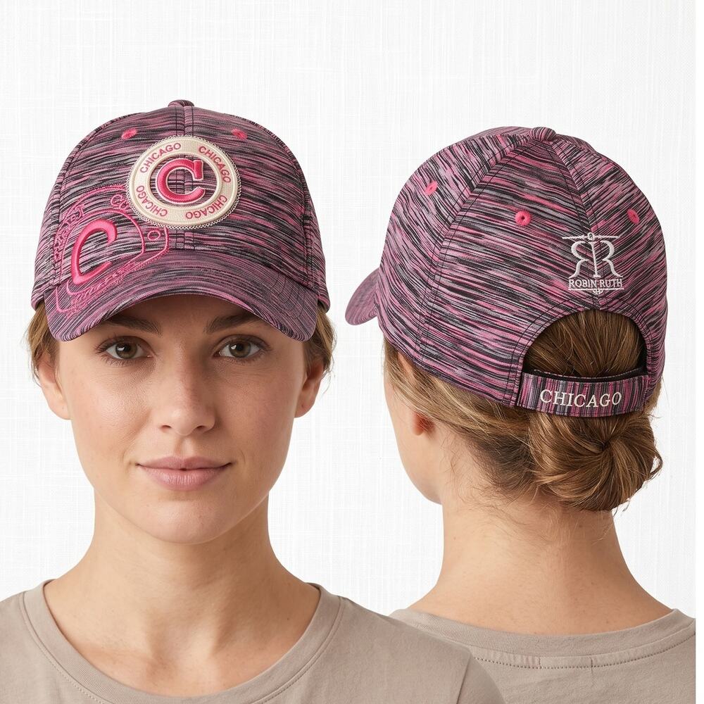 Robin Ruth Chicago Baseball Hat Pink Gray Hook Loop Adjustable